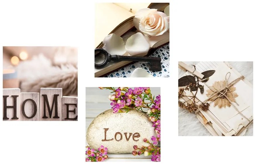 Set di quadri – Natura morta vintage con scritte