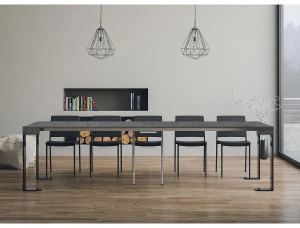 Consolle allungabile salvaspazio 14 Posti a 300cm TECNO Cemento telaio Antracite