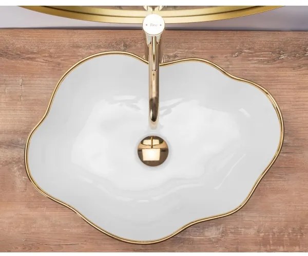 REA-U0696 - Lavabo da appoggio PEARL 38x50,5 cm ceramica/bianco lucido/oro