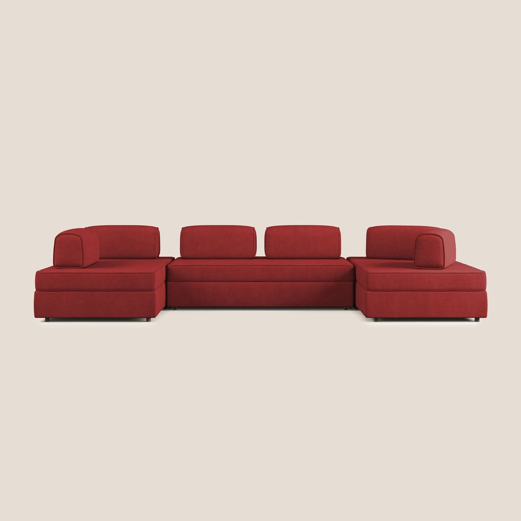 Liberty divano panoramico con pouf estraibile e schienali movibili in tessuto morbido impermeabile T02