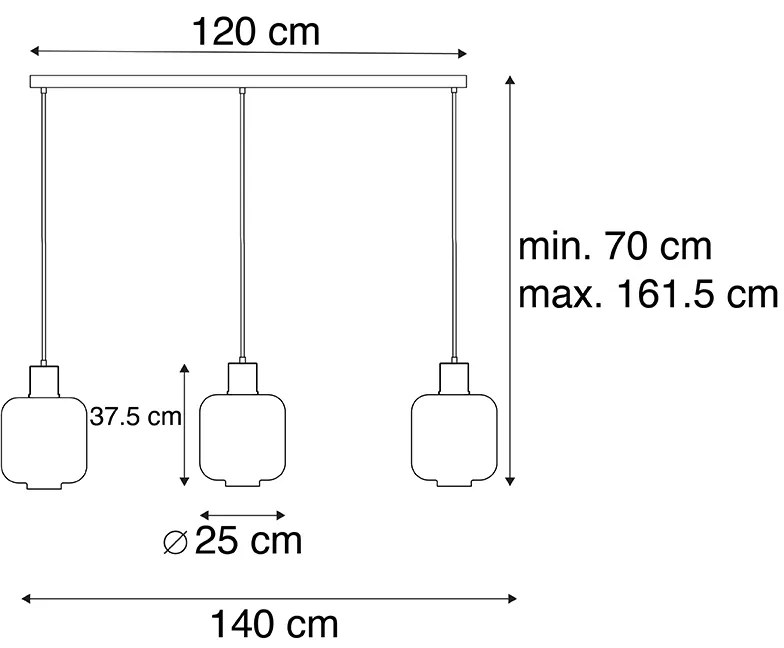 Lampada a sospensione di design nera con vetro fumé 3 luci 161,5 cm - Qara