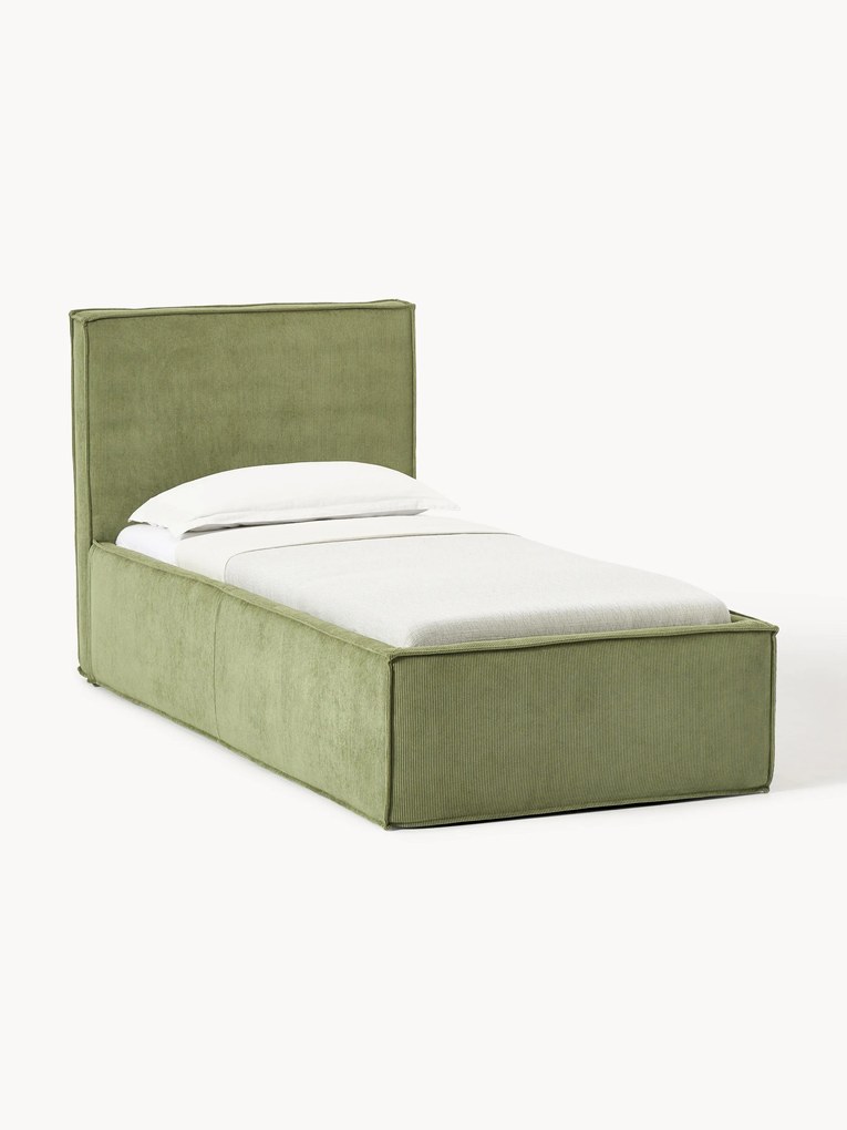 Letto imbottito in velluto a coste con vano contenitore Dream