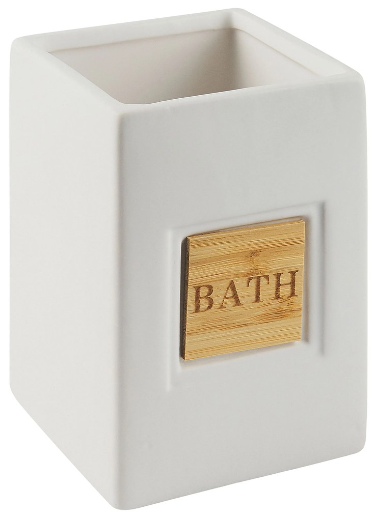 Set accessori bagno ceramica beige e legno chiaro KOUROU Beliani