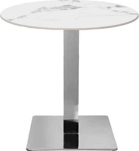 Tavolo pub ristorante bar rotondo 70 cm Top esterno effetto Marmo Bianco base argento H 75