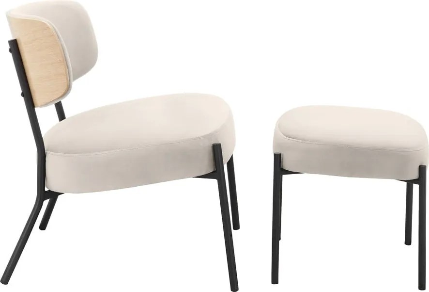 Poltrona in velluto crema con poggiapiedi Jerry - Støraa