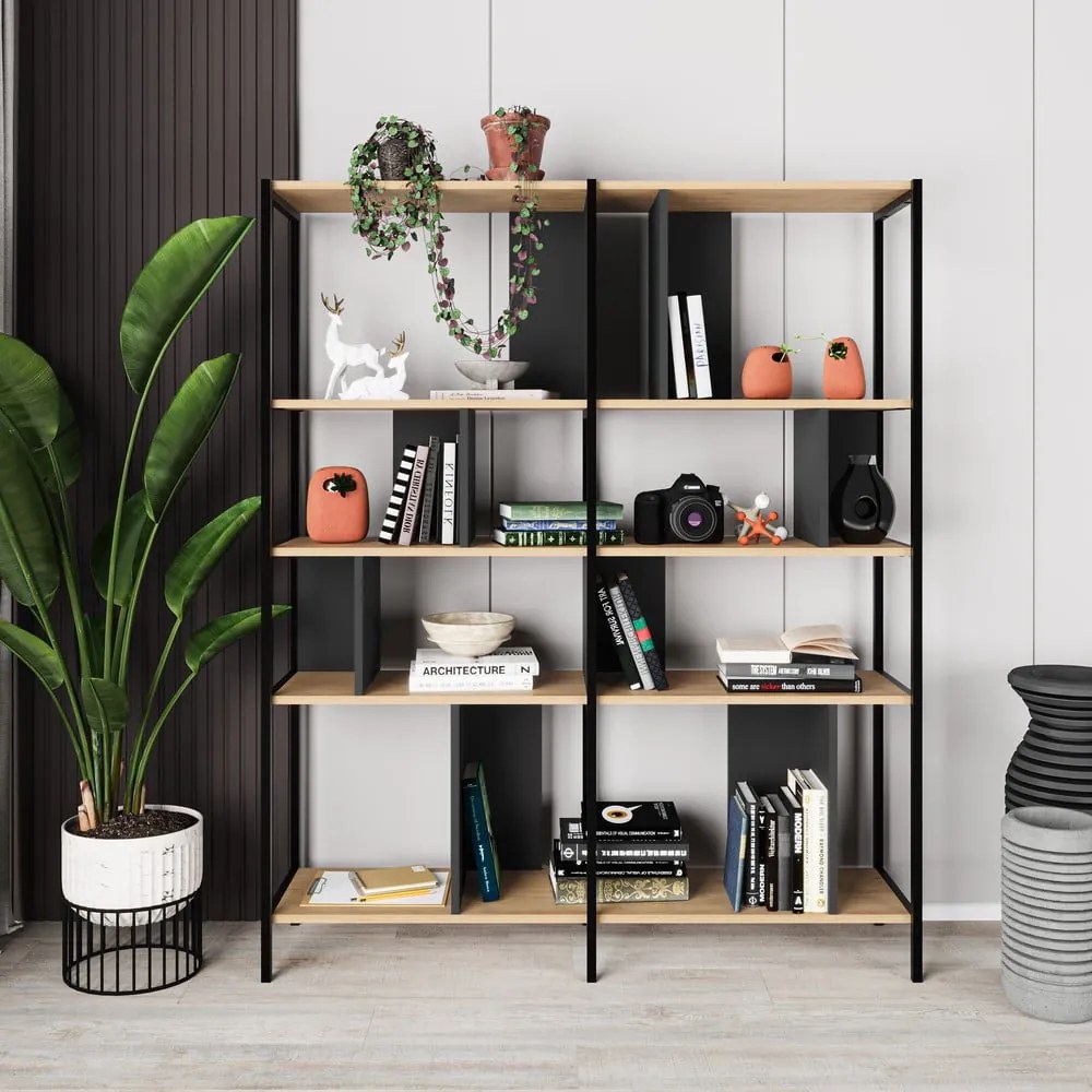 Libreria in rovere decorato in nero-naturale 144x175 cm Alabama - Marckeric