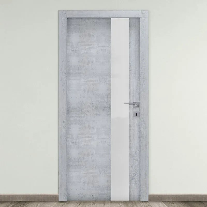 Porta battente Beton Vetro grigio L 90 x H 210 cm reversibile