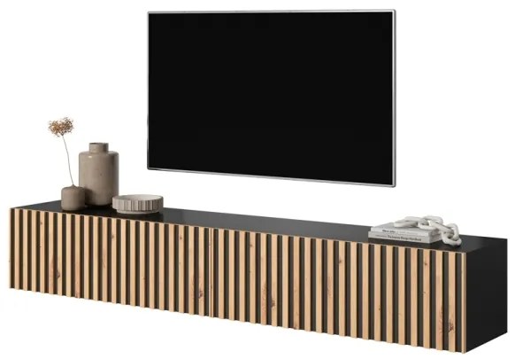 Mobile TV Sospeso Listellato 175 Cm Nero E Rovere Astra