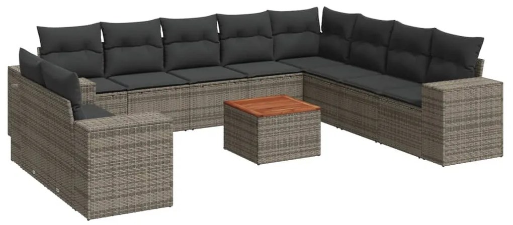 Set divani da giardino 11 pz con cuscini in polyrattan grigio