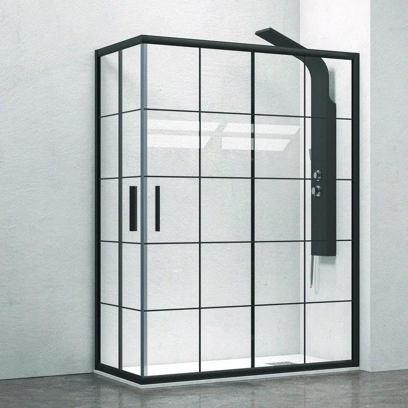 Kamalu - box doccia 120x70 nero opaco con vetro a quadrati neri nico-b1000