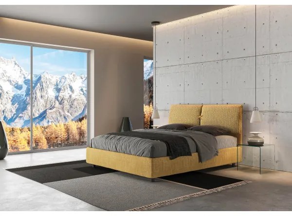 Letto matrimoniale con rete imbottito 160x190 tessuto Aragona 3 giallo Mados