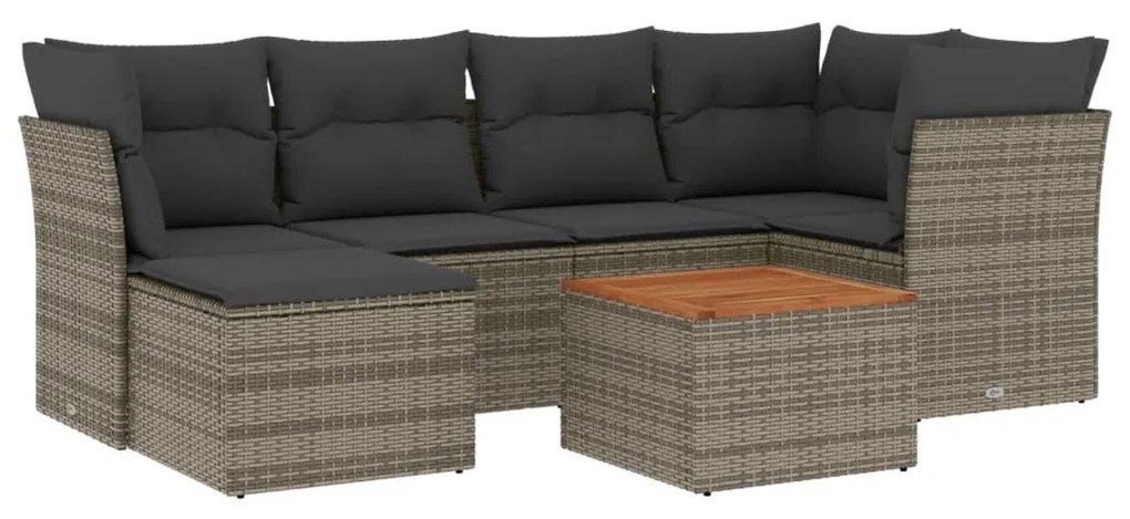 Set divani da giardino 7 pz con cuscini grigio in polyrattan