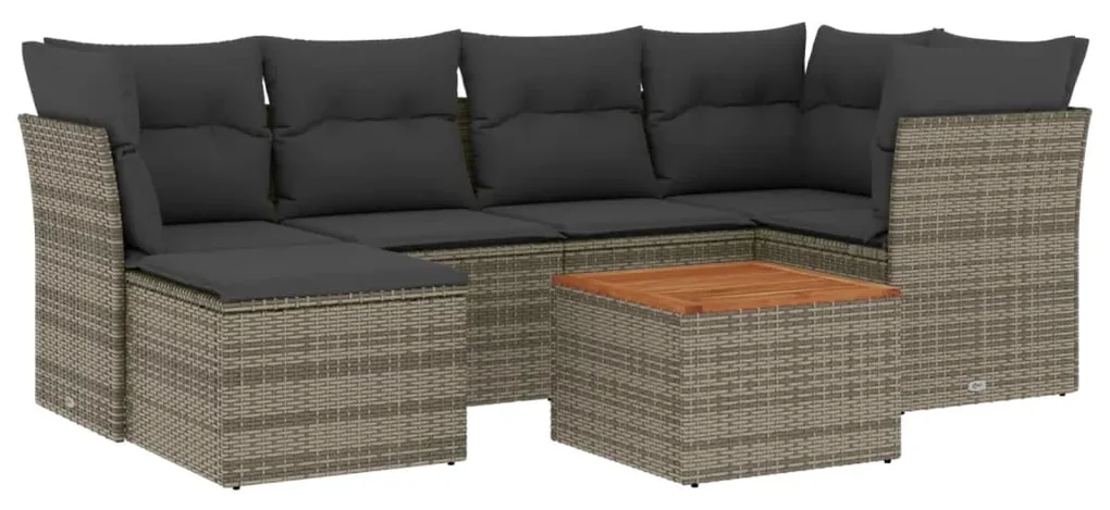 Set divani da giardino 7 pz con cuscini grigio in polyrattan