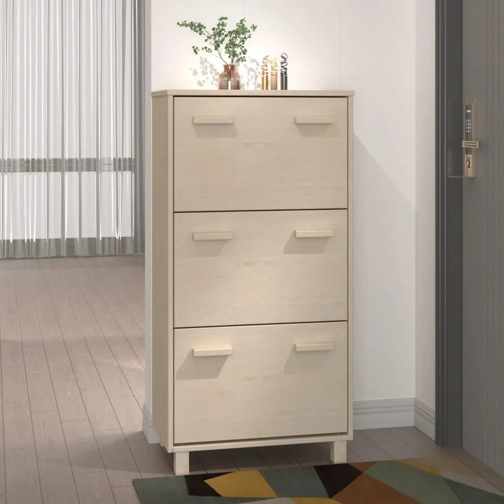 Scarpiera Hamar Ambra 59,5x35x117 Cm İn Legno Massello Di Pino /