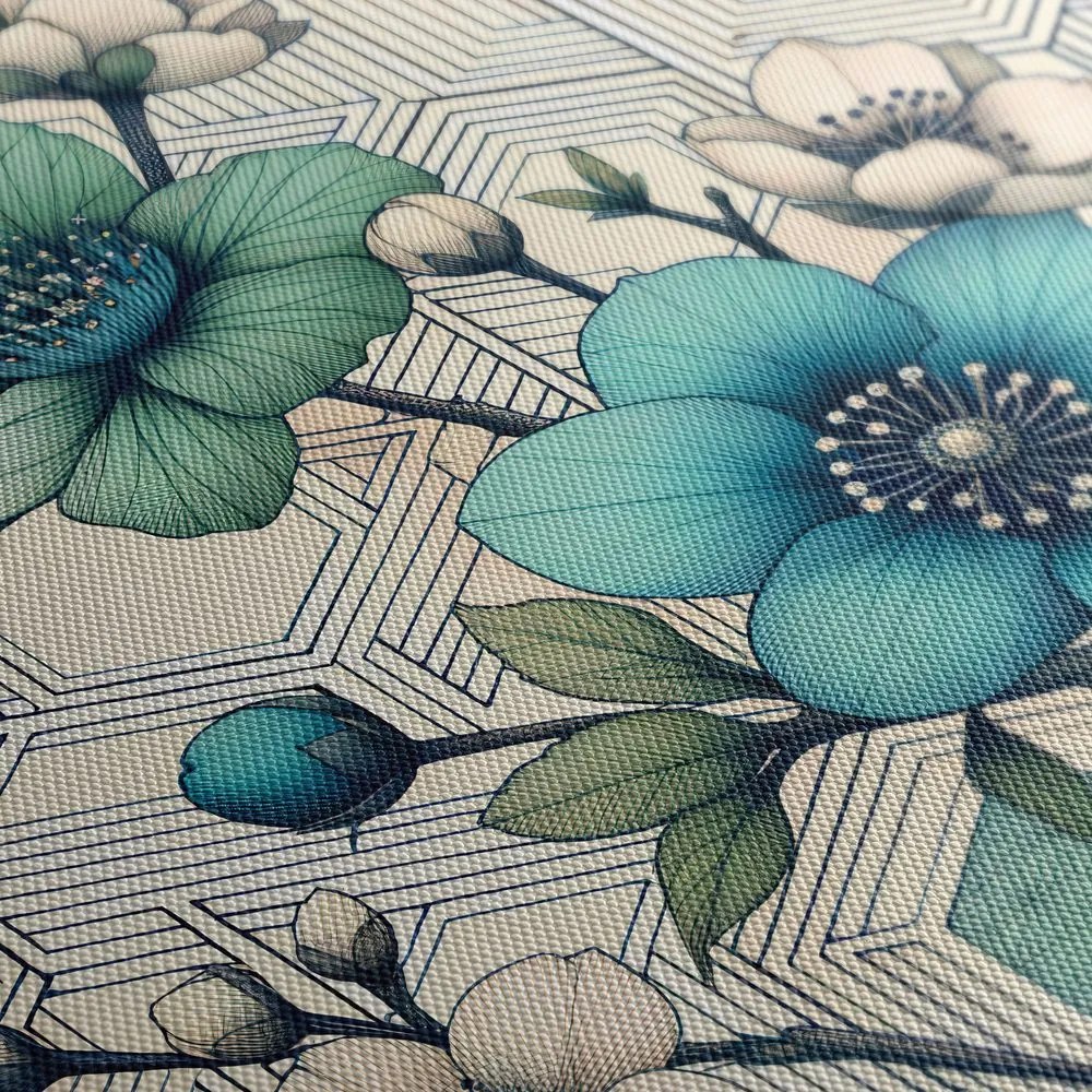Quadro su tela – Combinazione di fiori e geometria