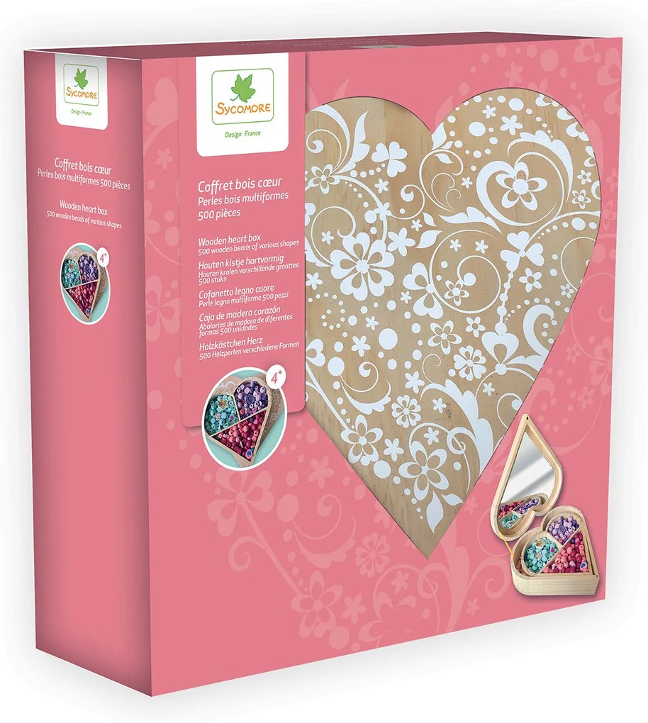 Perline di varie forme in cofanetto di legno – Cuore