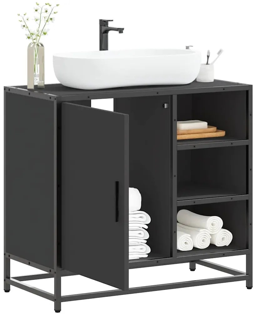 Mobile Lavabo Da Bagno Nero 65x33x60 Cm İn Legno Multistrato /
