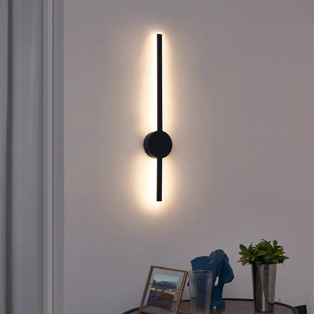 Lampada da parete moderna nera 60 cm con LED - Clockwise