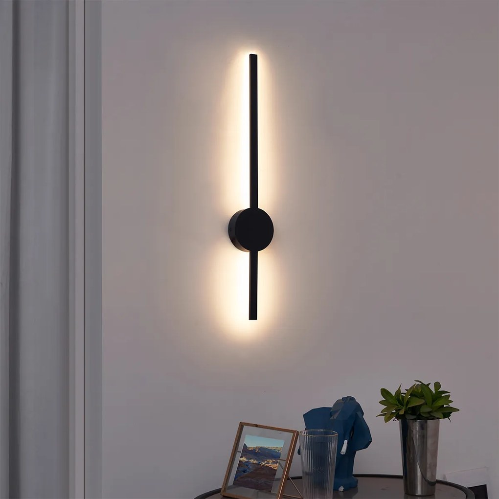 Lampada da parete moderna nera 60 cm con LED integrato - Clockwise