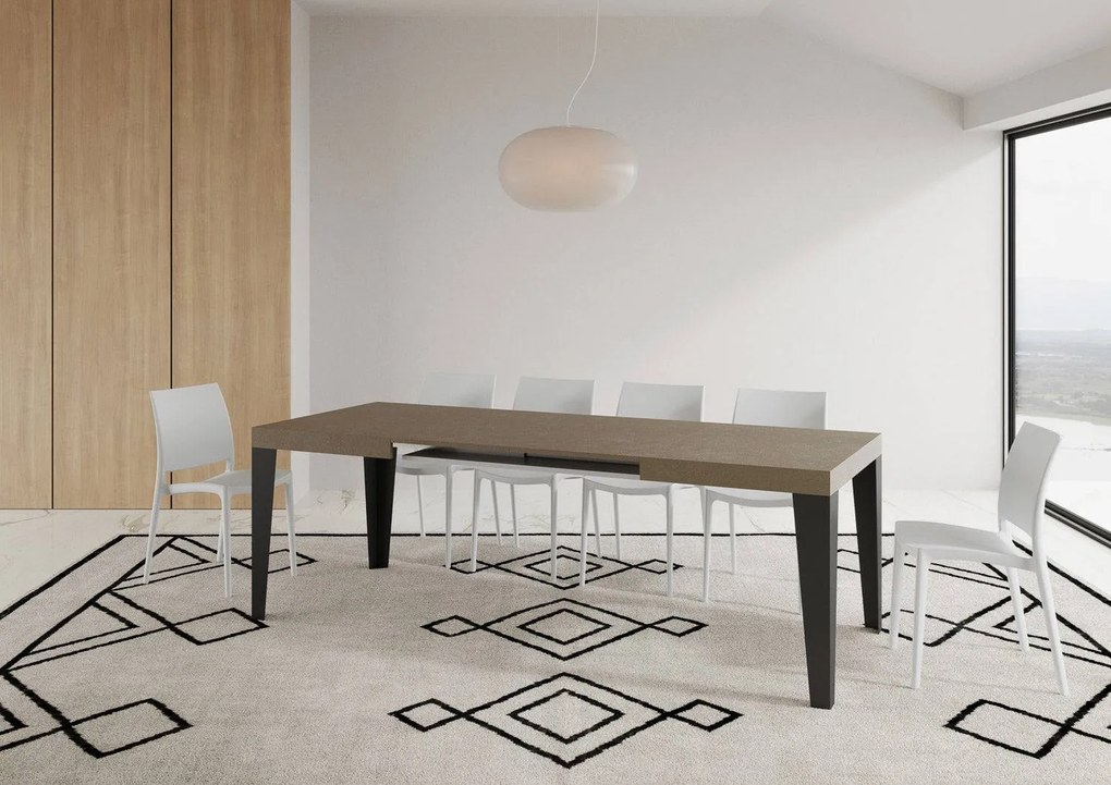 Tavolo allungabile Flame con telaio e gambe antracite, Tortora / 90x140/400 cm