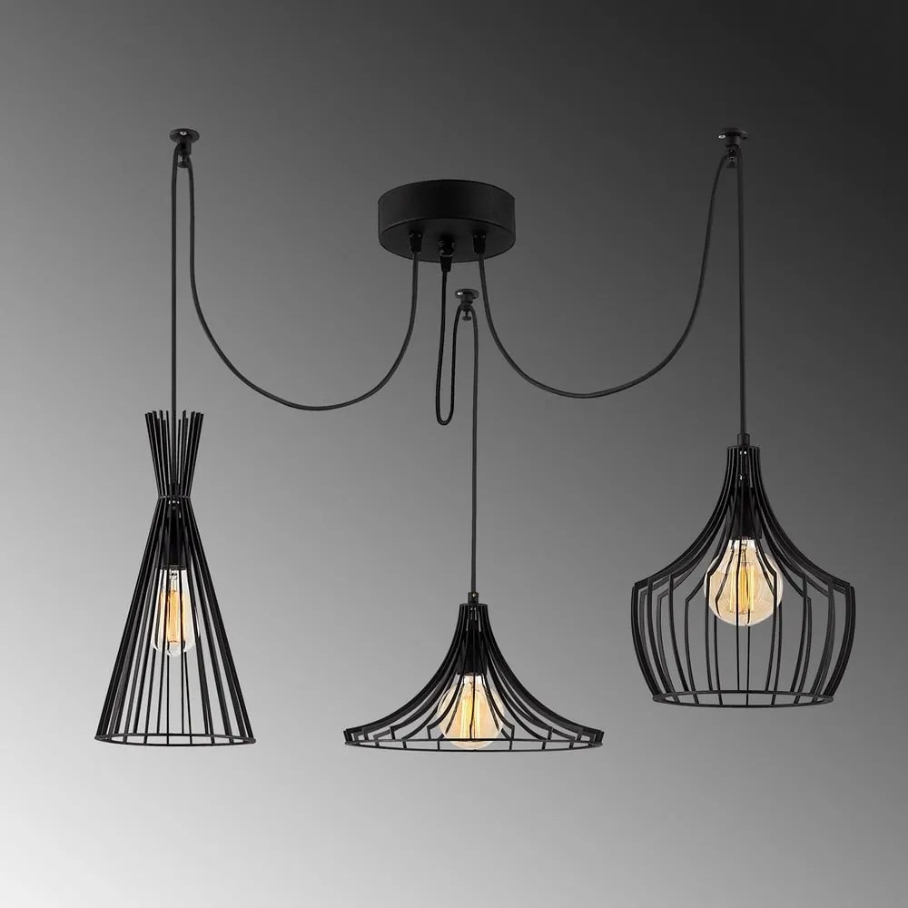 Lampadario nero con paralume in metallo Mezopotamya – Opviq lights