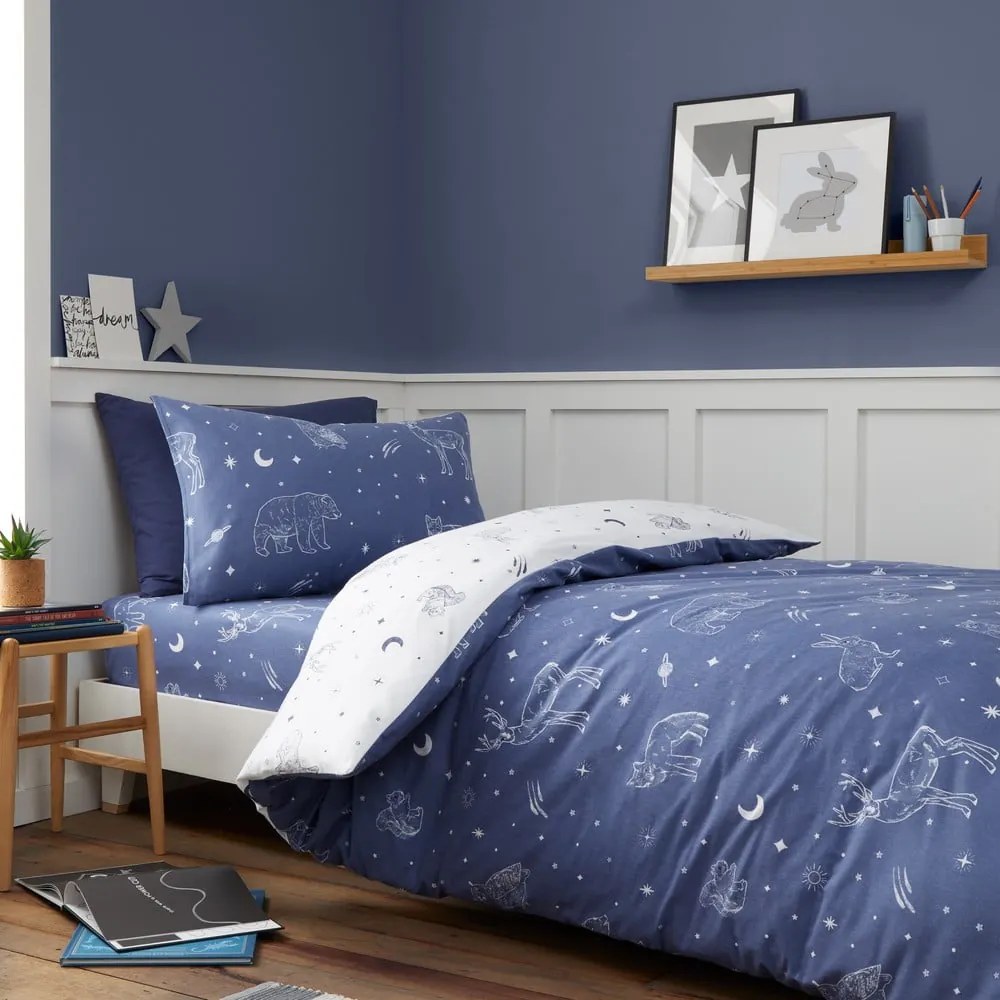 Biancheria da letto singola per bambini in flanella 135x200 cm Starlight Animals - Bianca