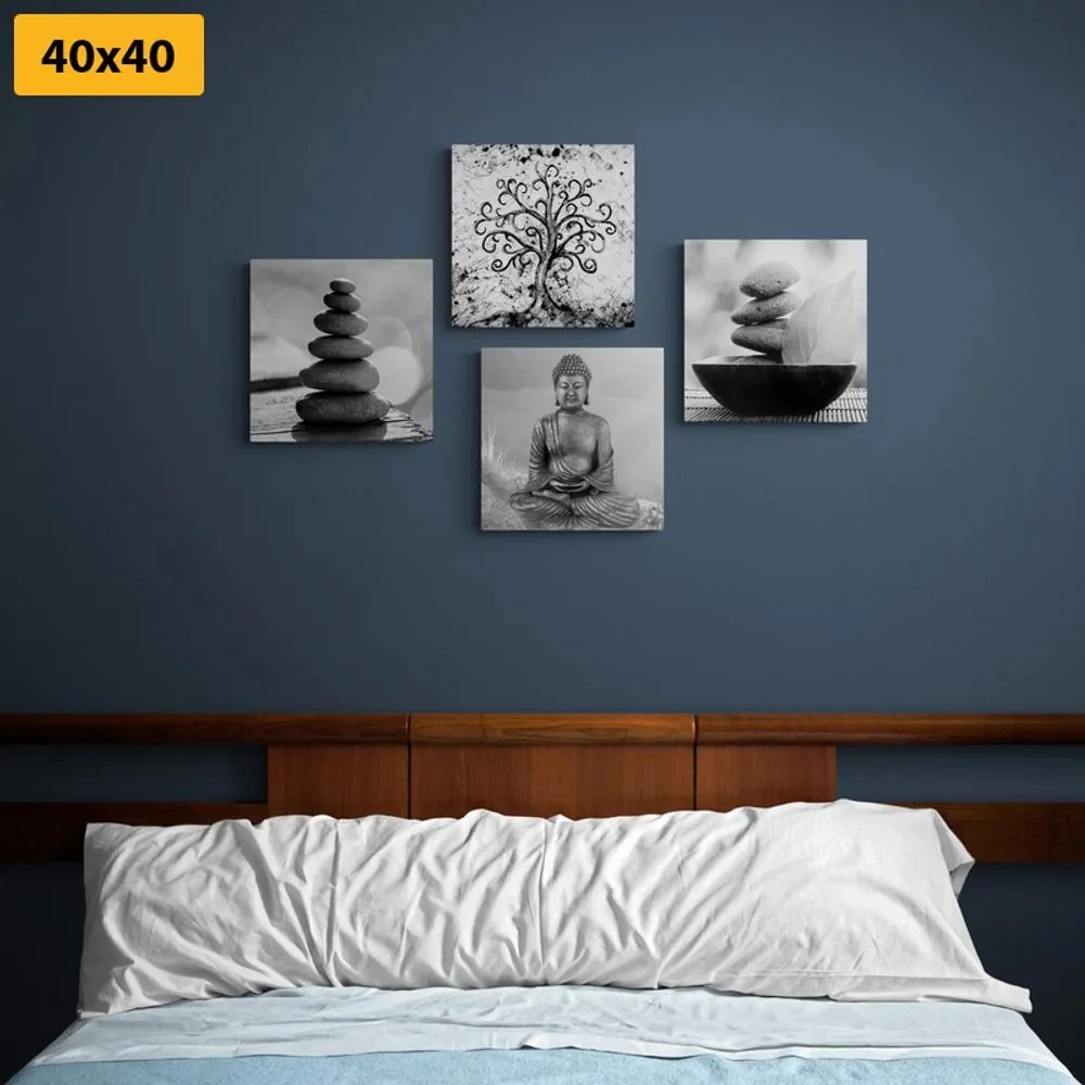Set di quadri – Con motivo Feng Shui in bianco e nero