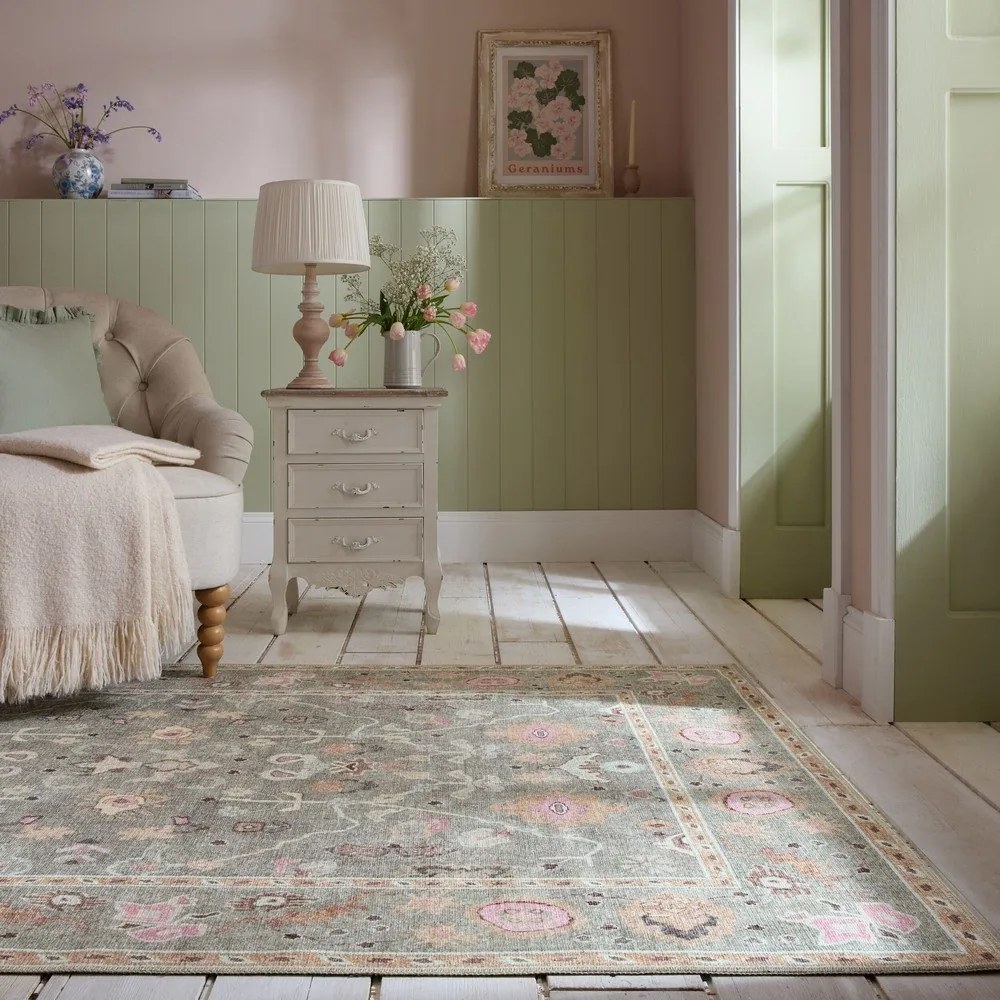 Tappeto verde chiaro lavabile 152x230 cm Una Floral – Flair Rugs