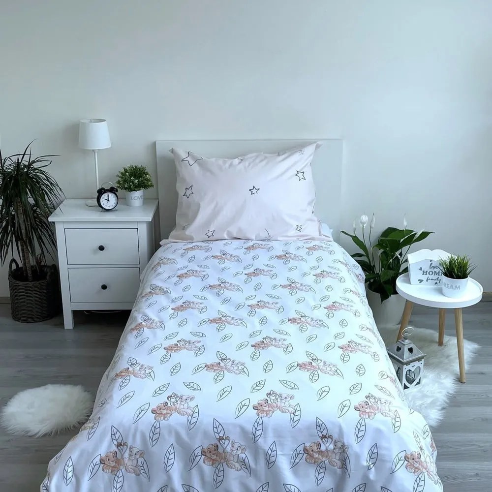 Biancheria da letto per bambini con effetto fosforescente giallo chiaro in cotone per letto singolo 140x200 cm Lion King "Best friends" – Jerry Fabrics