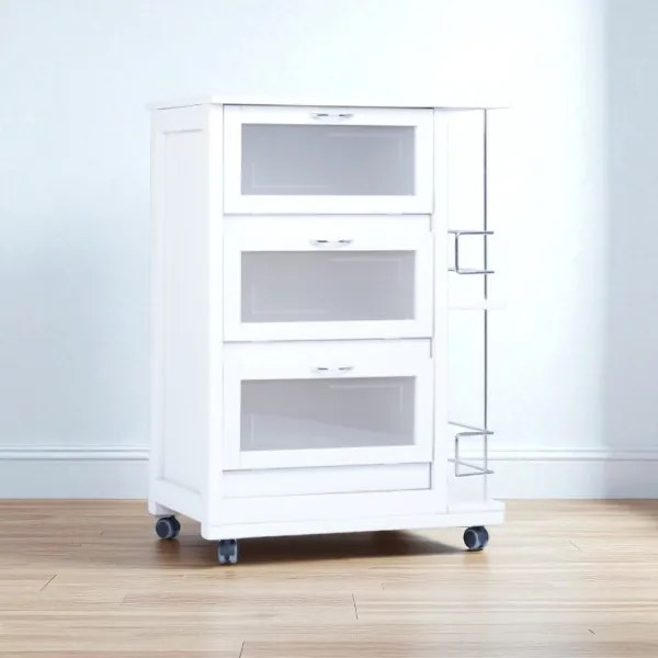 Carrello con ante a ribalta e portabottiglia LANDHELL Bianco