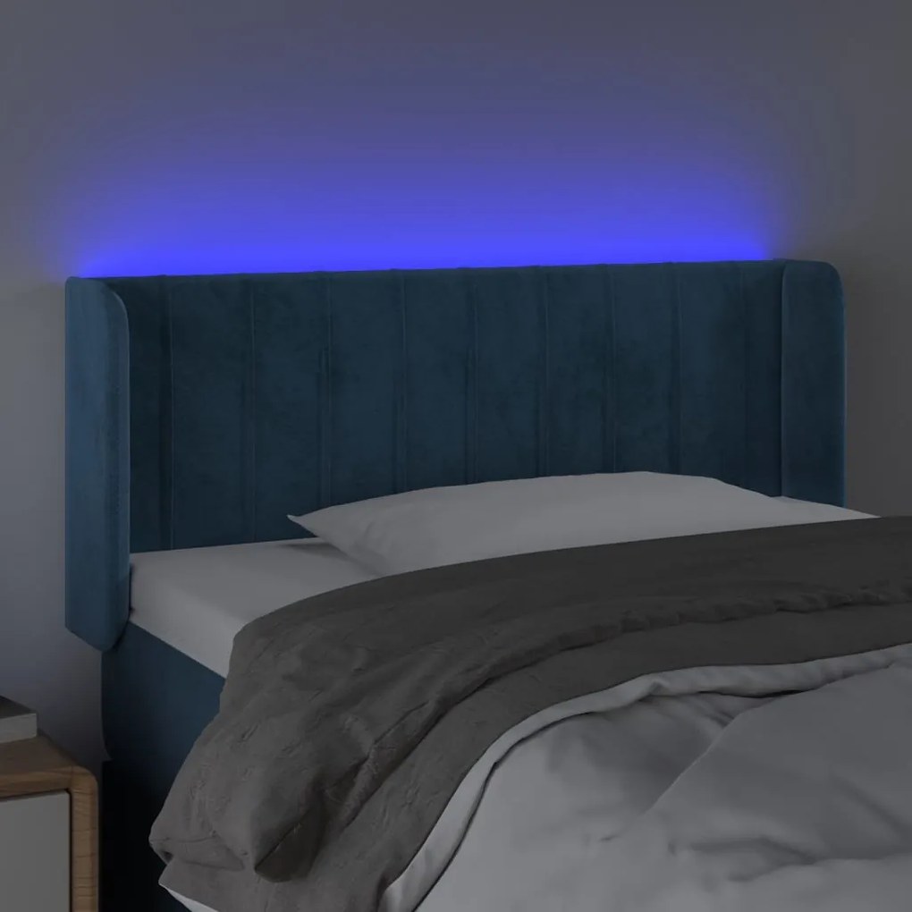 Testiera a led blu scuro 93x16x78/88 cm in velluto