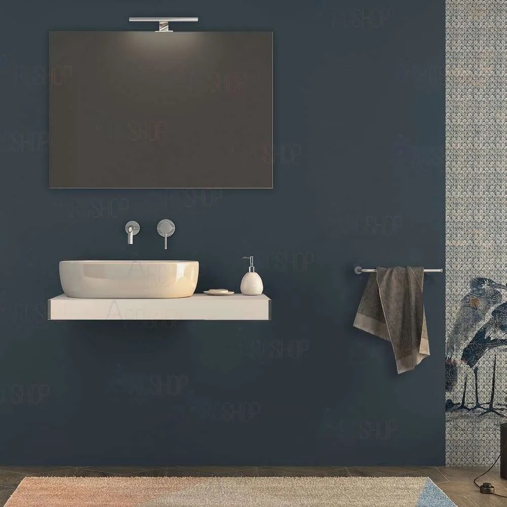 Mensolone bagno 90 cm Bianco opaco con specchio e lampada kit di fissaggio incluso