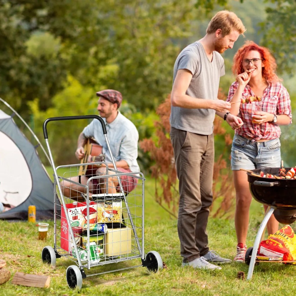 Costway Carrello spesa pieghevole con ruote girevoli a 360° capacità 45 kg, Carrello multiuso portatile Argento