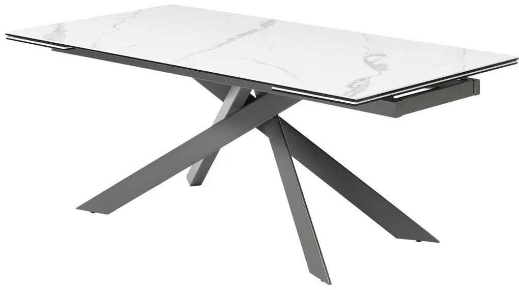 Tavolo pranzo allun. 8-12p Ceramica Vetro temp. Metallo Effetto marmo Bianco e Antracite - COREMA Maison Céphy