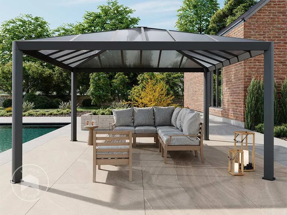 PRIMEYARD Gazebo da giardino 4x4m, Hardtop, senza teli laterali - (300661)