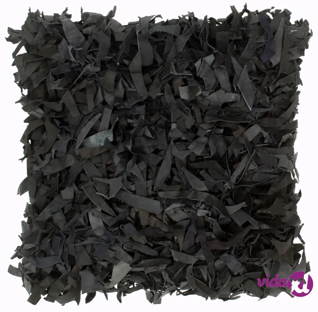 vidaXL Cuscini 2 pz Shaggy Neri 45x45 cm in Pelle e Cotone