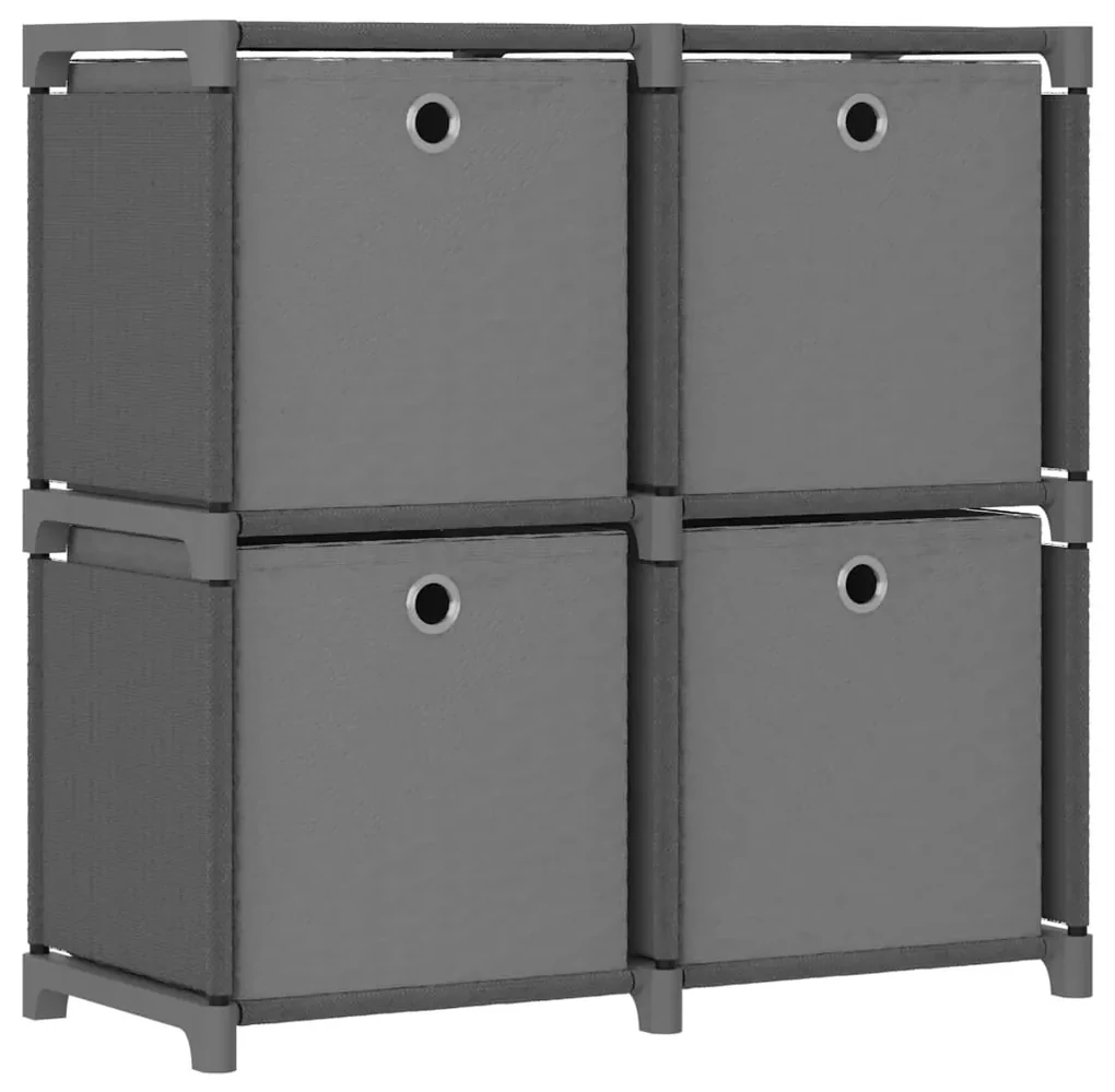 Mensola con 4 vani a cubo e scatole grigia 69x30x72,5cm tessuto