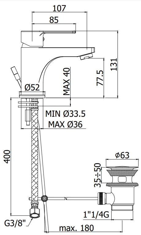 Paffoni Red Red075 Miscelatore Monocomando Lavabo con scarico automatico cromo