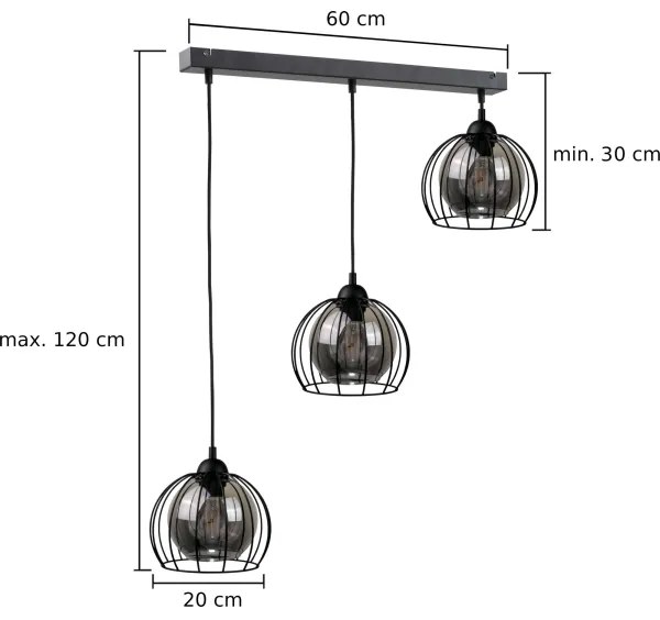 Lampadario a sospensione con filo SOLO BLACK 3xE27/60W/230V