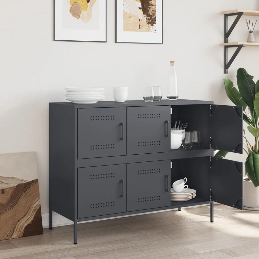 Credenza antracite 100,5x39x79 cm in acciaio laminato a freddo