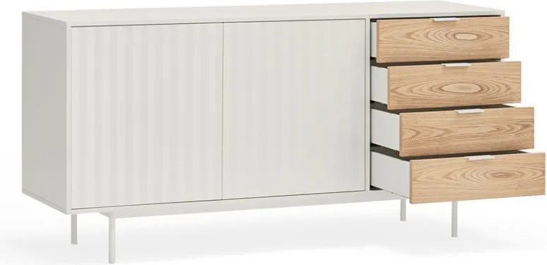 Cassettiera bassa bianca-colore naturale effetto rovere 159x80 cm Sierra – Teulat