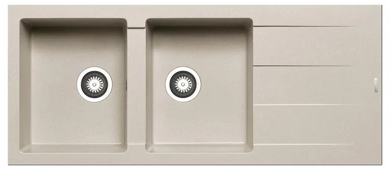 Lavello integrato 2 vasche con gocciolatoio laterale destro o sinistro PYRAMIS Athlos granito L 50 x L 116 cm beige