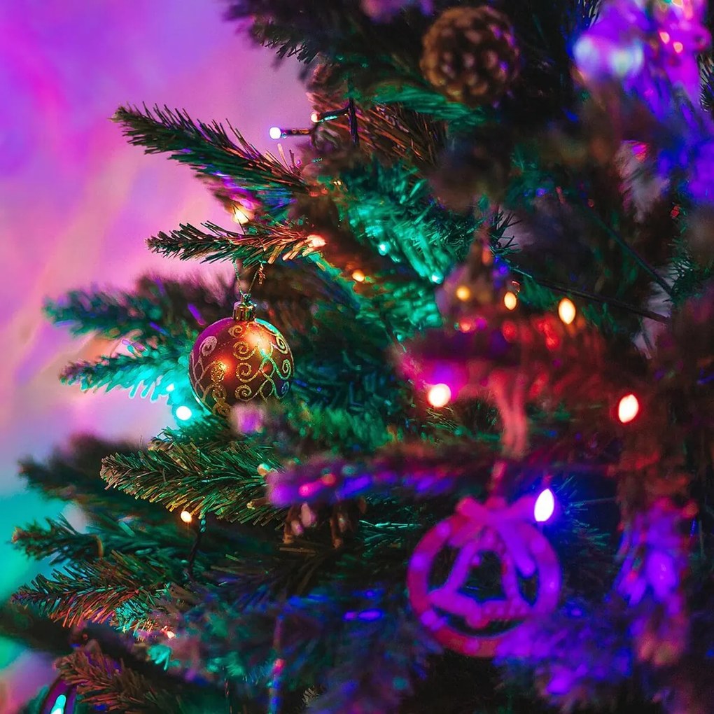 Catenaria Natalizia LED 15m 8 GIOCHI DI LUCE Cavo VERDE IP44 Luce ROSA Colore Rosa 550 - 570 °K