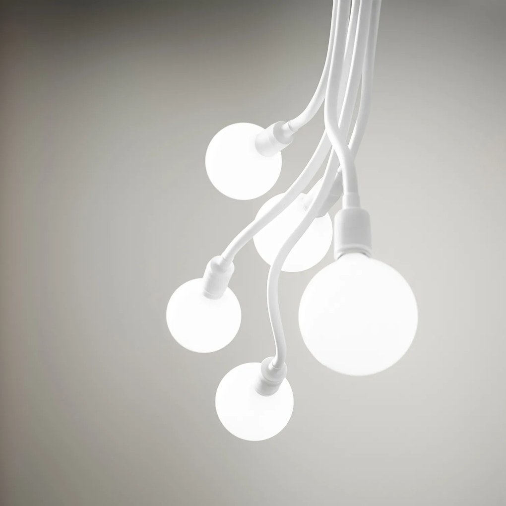 Plafoniera Industrial-Minimal-Nordico Bulbo Metallo Bianco 3 Luci E27