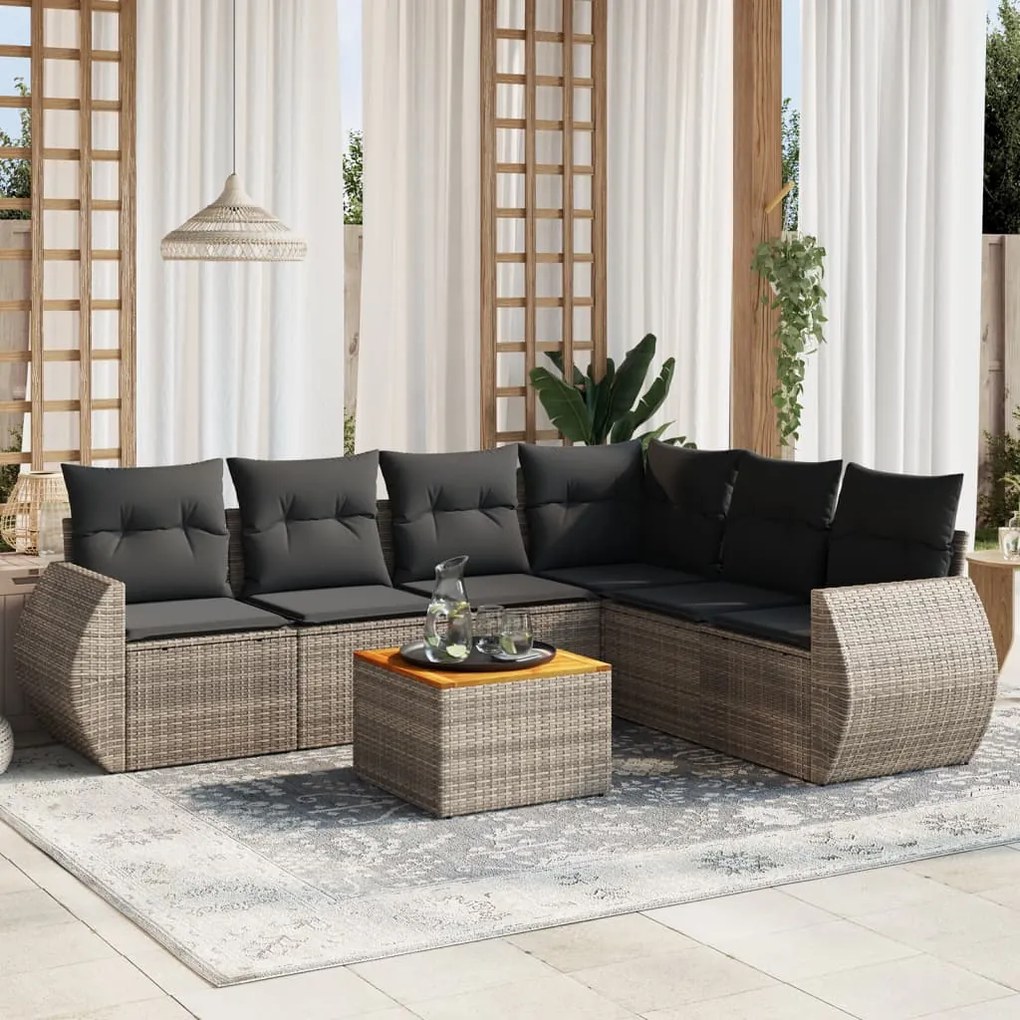 Set Divani da Giardino 7 pz con Cuscini Grigio in Polyrattan