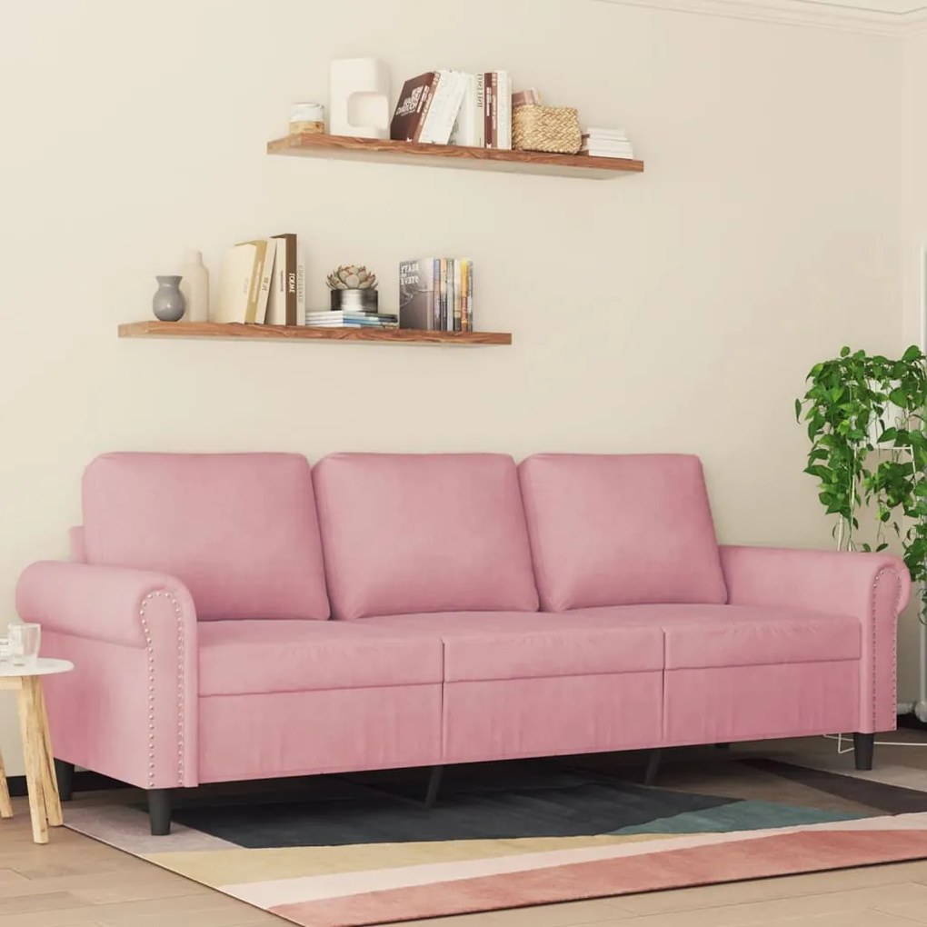 Divano A 3 Posti Rosa 180 Cm İn Velluto /