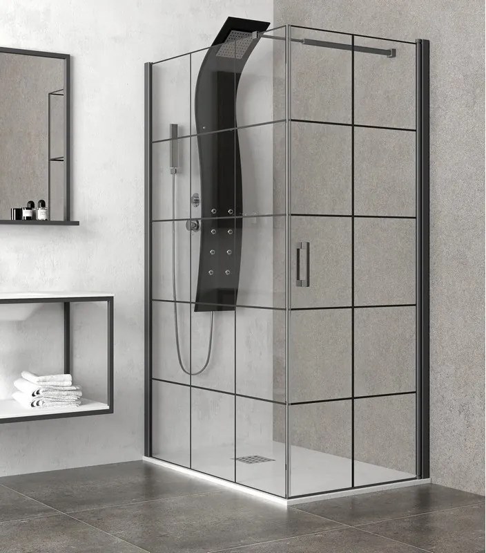 Kamalu - Box doccia angolare 140x70 colore nero. Porta da 70cm fisso da 140cm NICO-3500