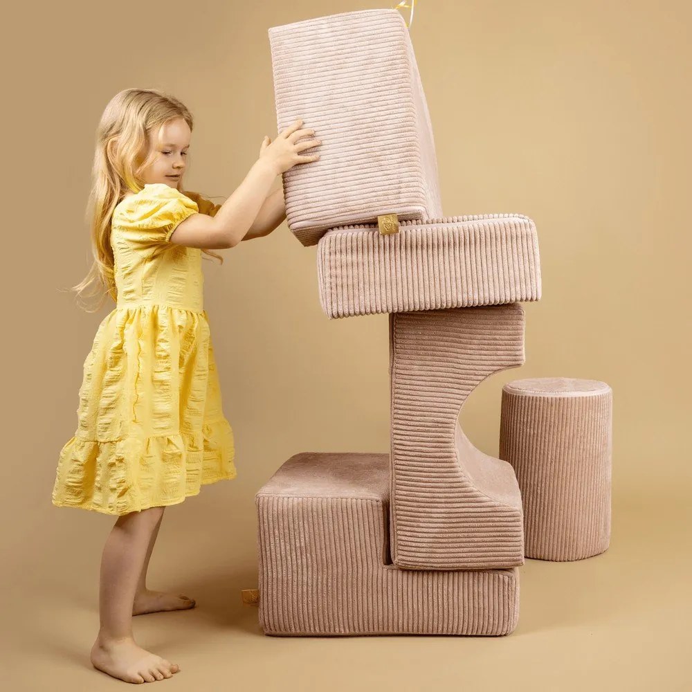 Gioco per psicomotricità rosa in velluto a coste 4 pz altezza totale 30 cm 45x170 cm Montessori – Meowbaby