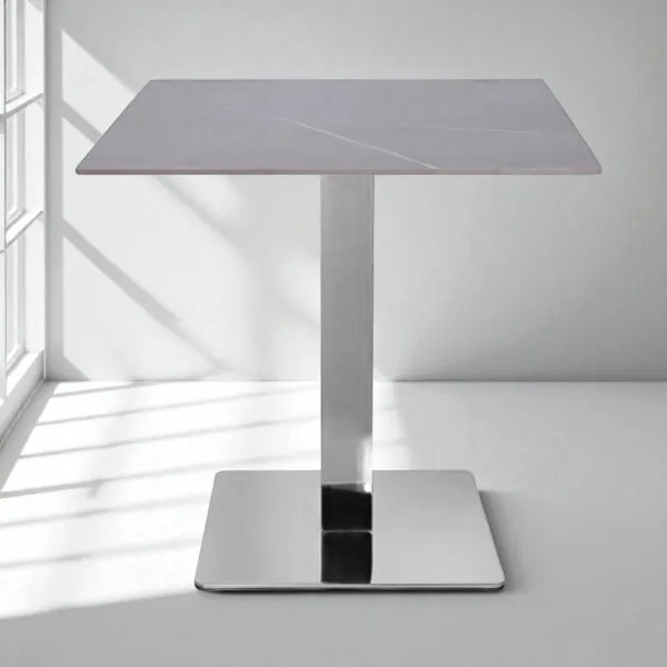 Tavolo ristorante bar top per esterno 80x80 cm effetto Cemento e base argento H 75