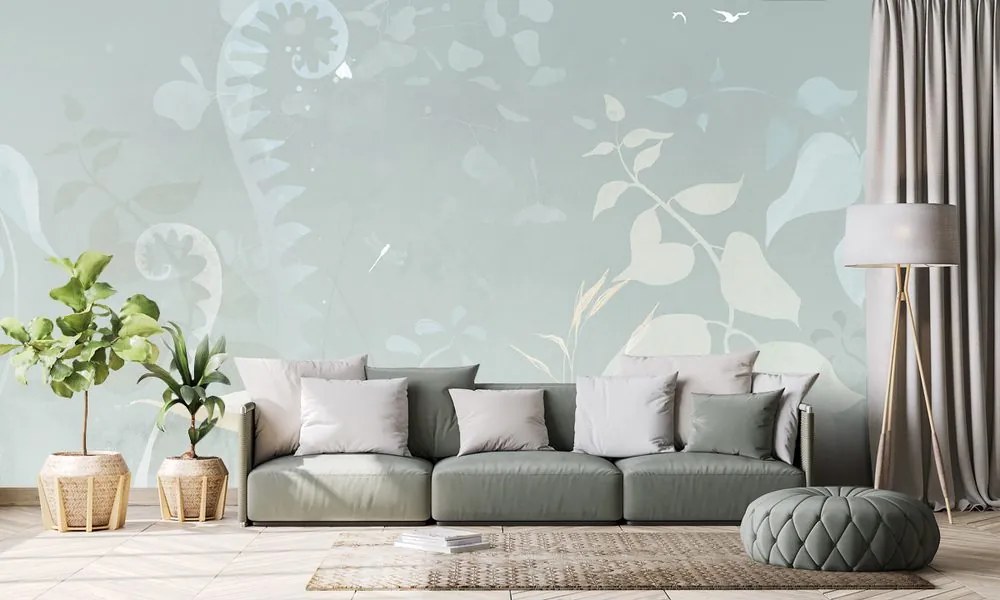 Carta da parati autoadesiva – Natura morta vegetale astratta in blu-grigio